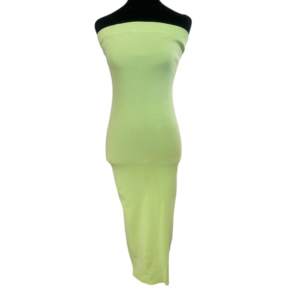 Neon Lime, Green,mid length tube top Strapless Dress, Large